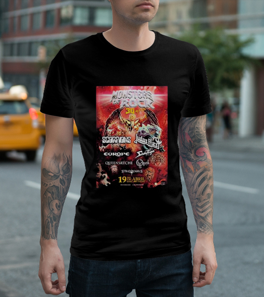 Scorpions Judas Priest Europe Savage Queensryche Opeth Stratovarius Monsters of Rock 30 April 19 T-Shirt