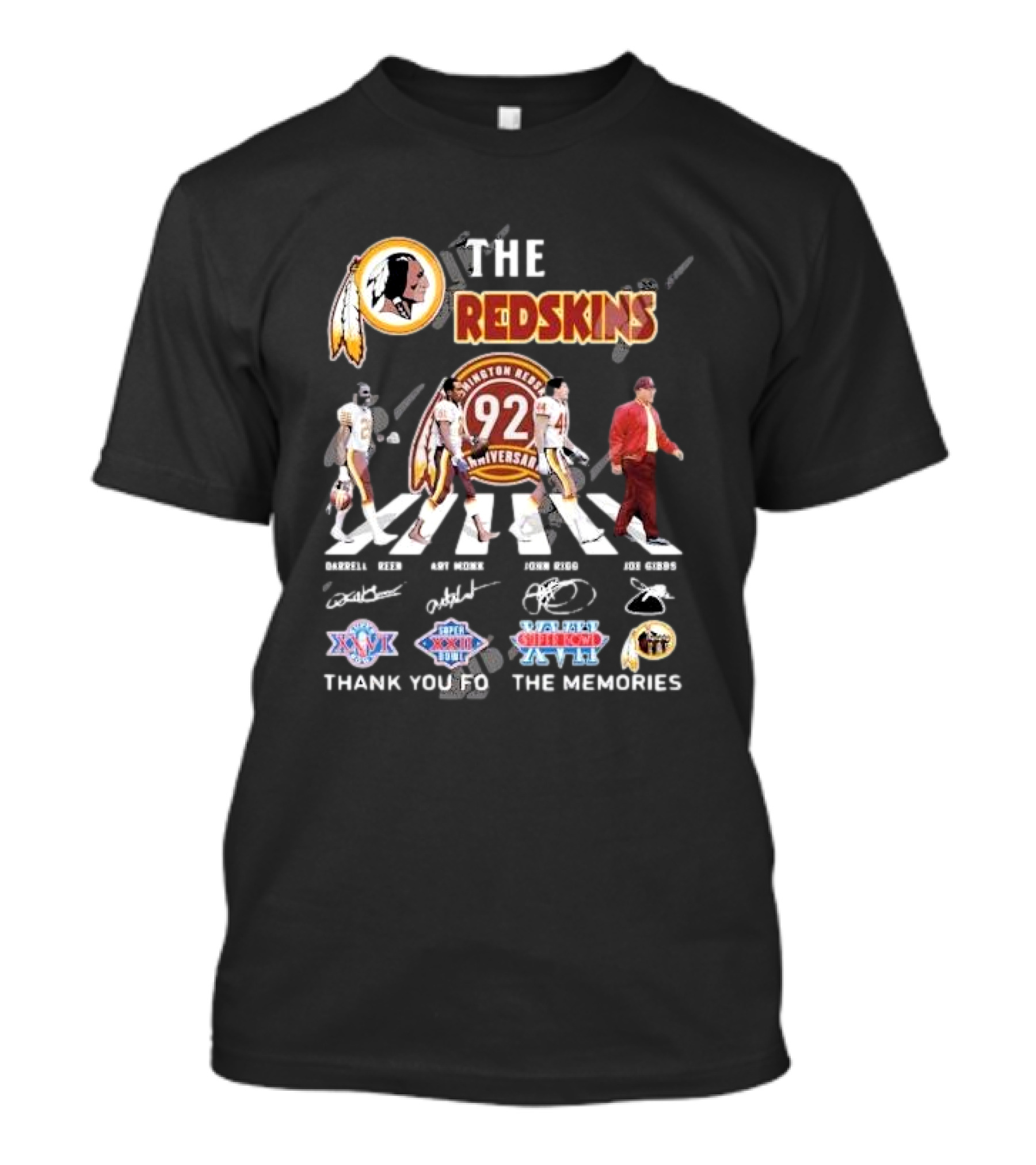 The Redskins 92nd Anniversary Thank You For The Memories With Darrell Green Art Monk John Riggins Joe Gibbs Abbey Road T-Shirt