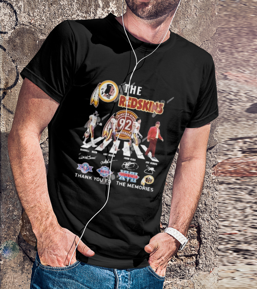 The Redskins 92nd Anniversary Thank You For The Memories With Darrell Green Art Monk John Riggins Joe Gibbs Abbey Road T-Shirt