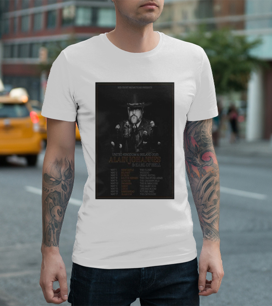 Red Crust Promotions Presents Alain Johannes and Earl of Hell United Kingdom and Ireland 2024 Tour T-Shirt