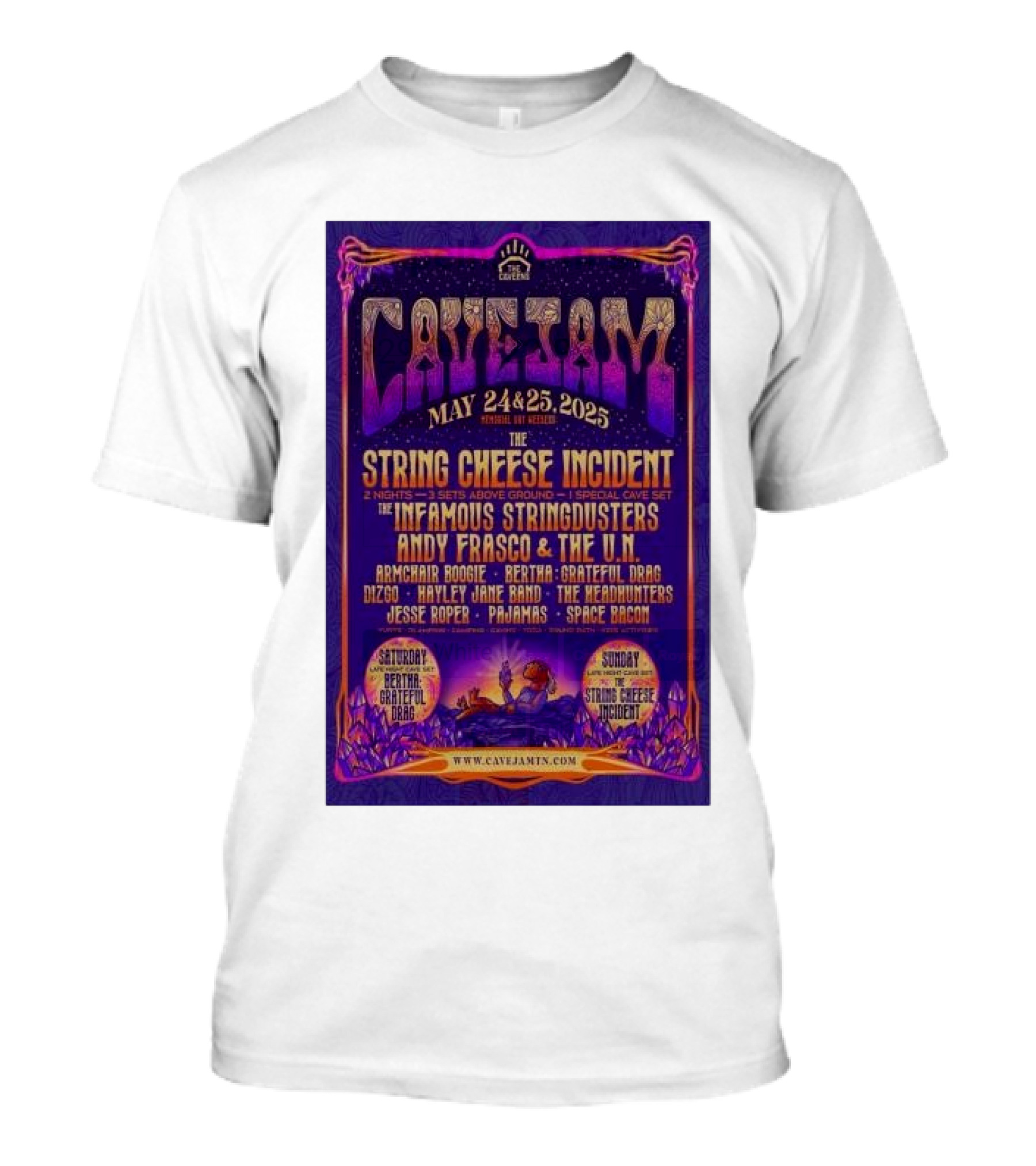 Cave Jam May 24 25 2025 The Caverns Pelham TN String Cheese Incident Infamous Stringdusters Andy Frasco T-Shirt