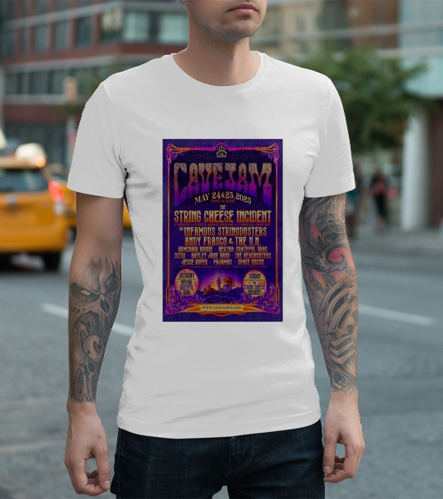 Cave Jam May 24 25 2025 The Caverns Pelham TN String Cheese Incident Infamous Stringdusters Andy Frasco T-Shirt