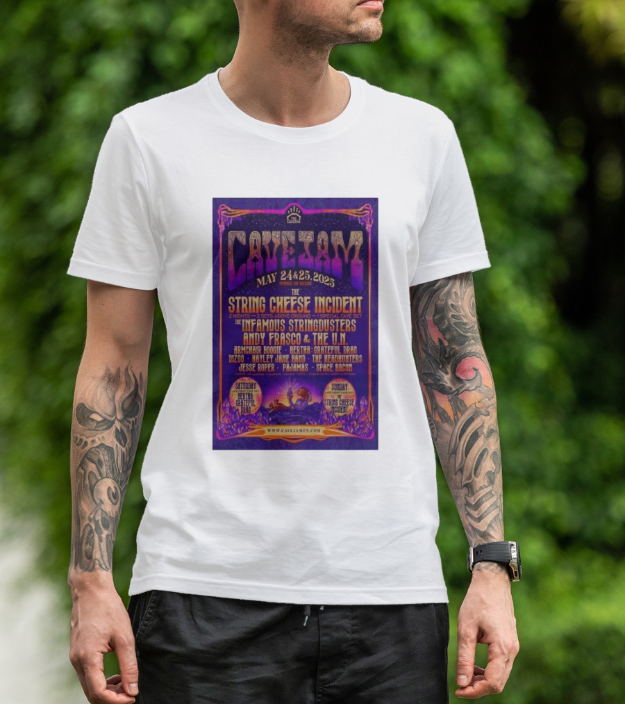 Cave Jam May 24 25 2025 The Caverns Pelham TN String Cheese Incident Infamous Stringdusters Andy Frasco T-Shirt