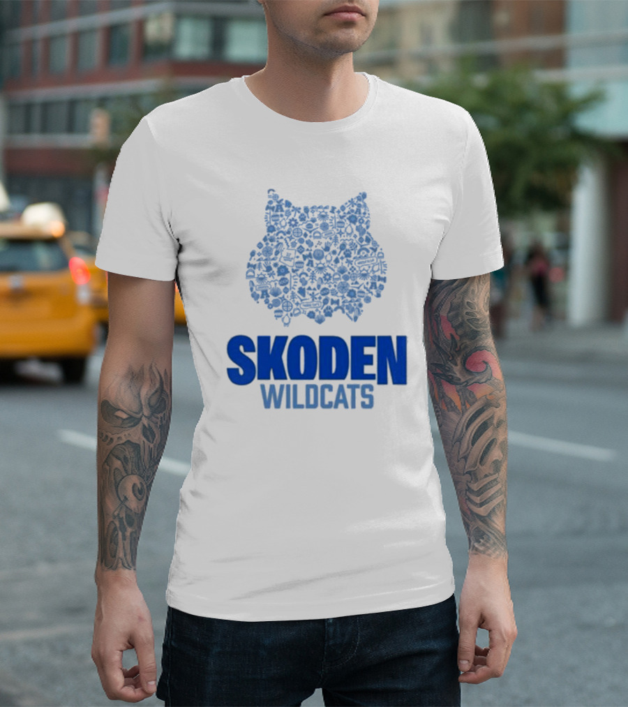 Skoden Wildcats Blue Emblem with Symbols T-Shirt
