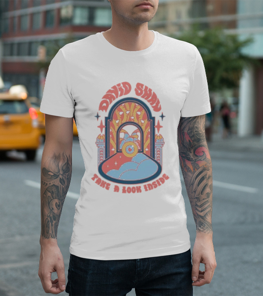 David Shaw Take a Look Inside Tour Psychedelic Portal Design with Stars and Clouds T-Shirt