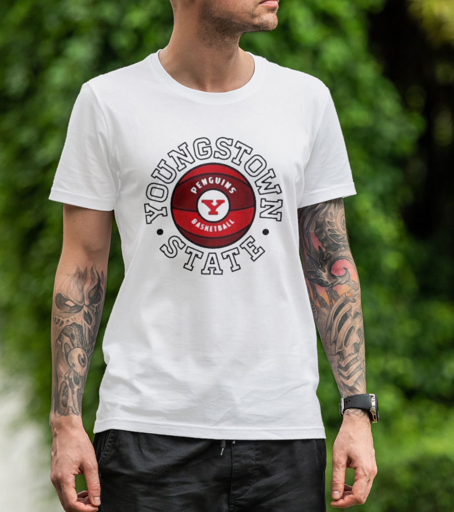 Youngstown State Penguins Basketball Red Ball Emblem T-Shirt