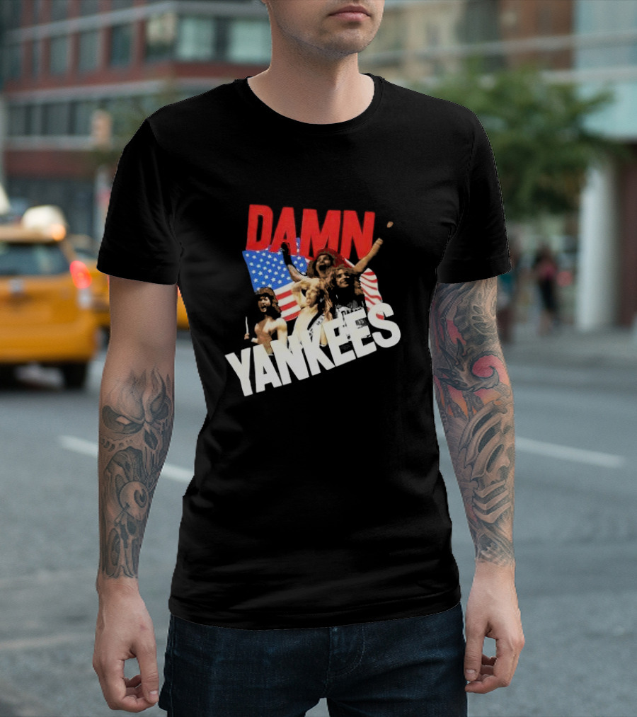 Damn Yankees Band With American Flag Background T-Shirt