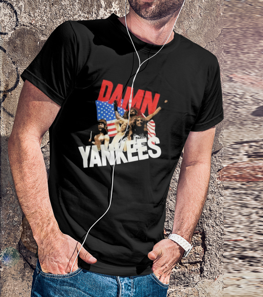 Damn Yankees Band With American Flag Background T-Shirt