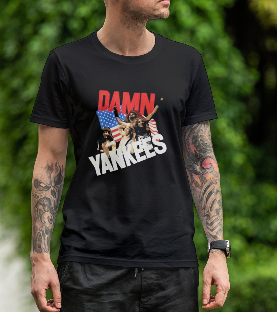 Damn Yankees Band With American Flag Background T-Shirt