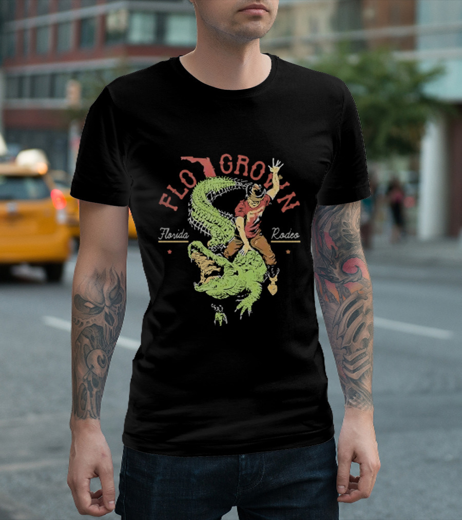 FLO GROWN Florida Rodeo Cowboy Riding Alligator T-Shirt