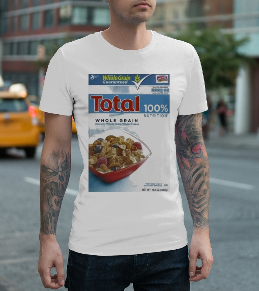 Total Whole Grain 100% Nutrition Crunchy Wheat Flakes Breakfast Cereal Box T-Shirt