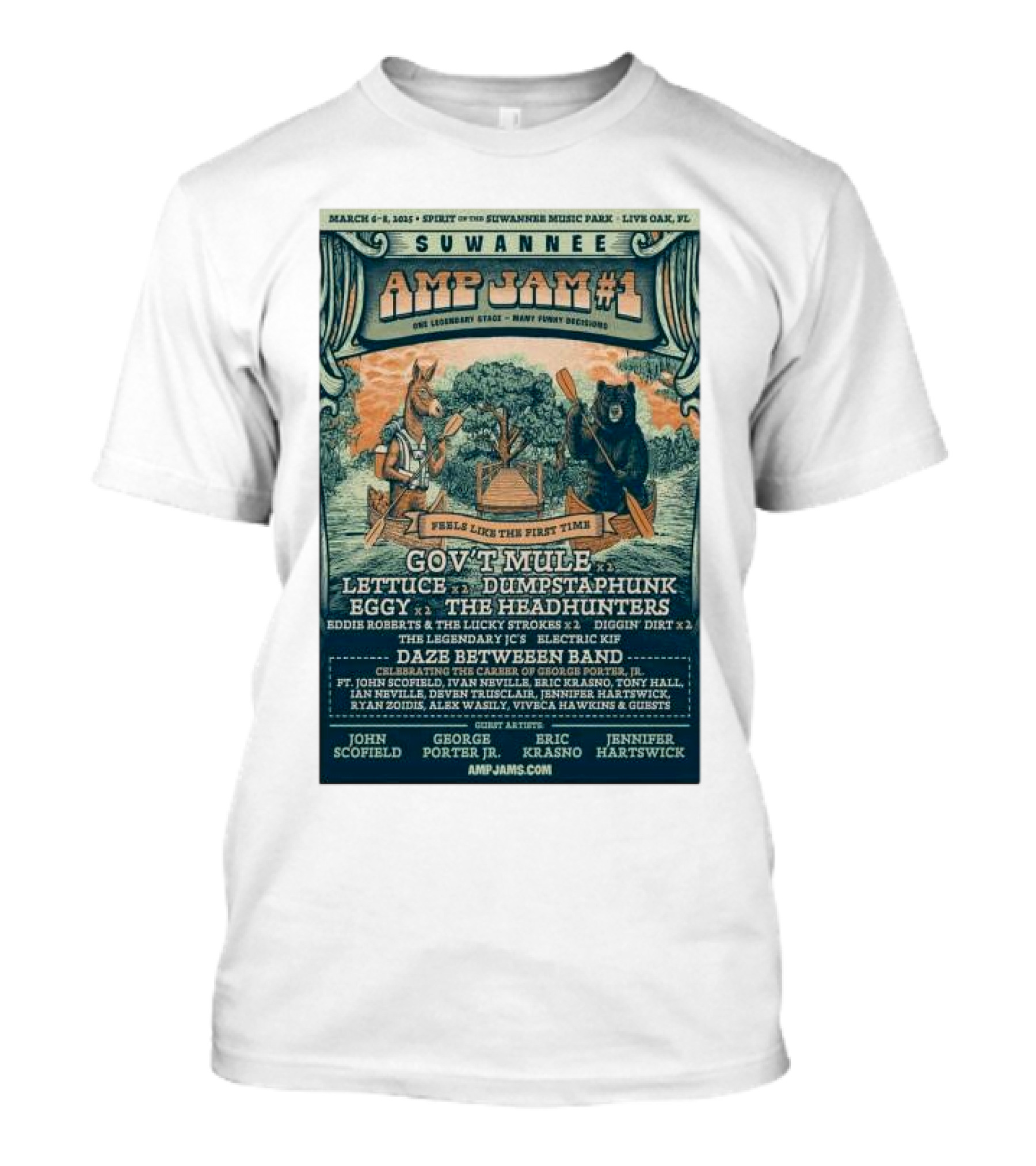 Suwannee Amp Jam #1 Spirit Of The Suwannee Music Park Live Oak FL March 6-8 2025 Gov't Mule Lettuce Dumpstaphunk Lineup T-Shirt