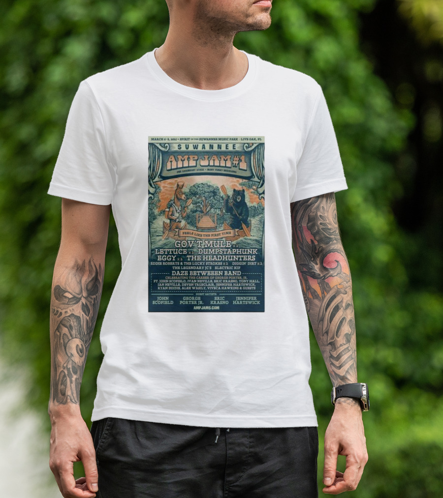 Suwannee Amp Jam #1 Spirit Of The Suwannee Music Park Live Oak FL March 6-8 2025 Gov't Mule Lettuce Dumpstaphunk Lineup T-Shirt