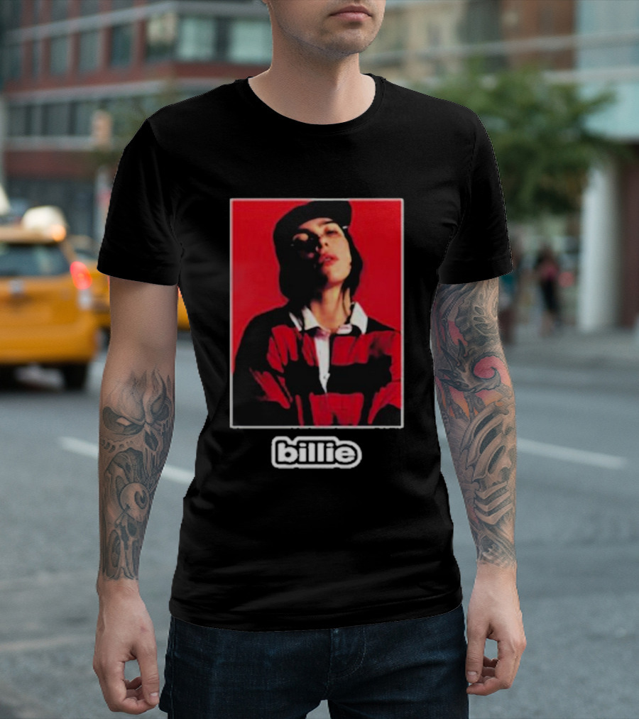 Billie Eilish Red Black Striped Shirt Photo Billie T-Shirt