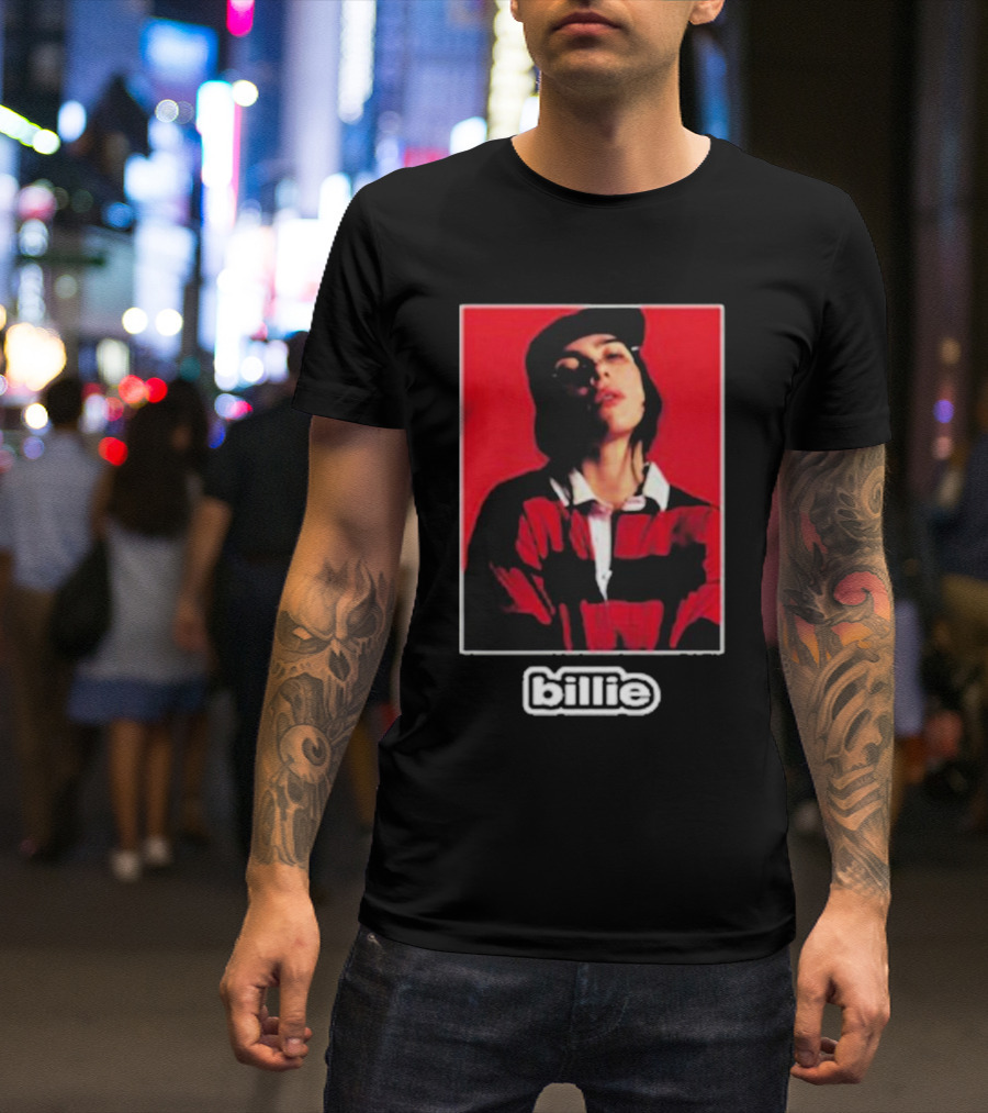 Billie Eilish Red Black Striped Shirt Photo Billie T-Shirt