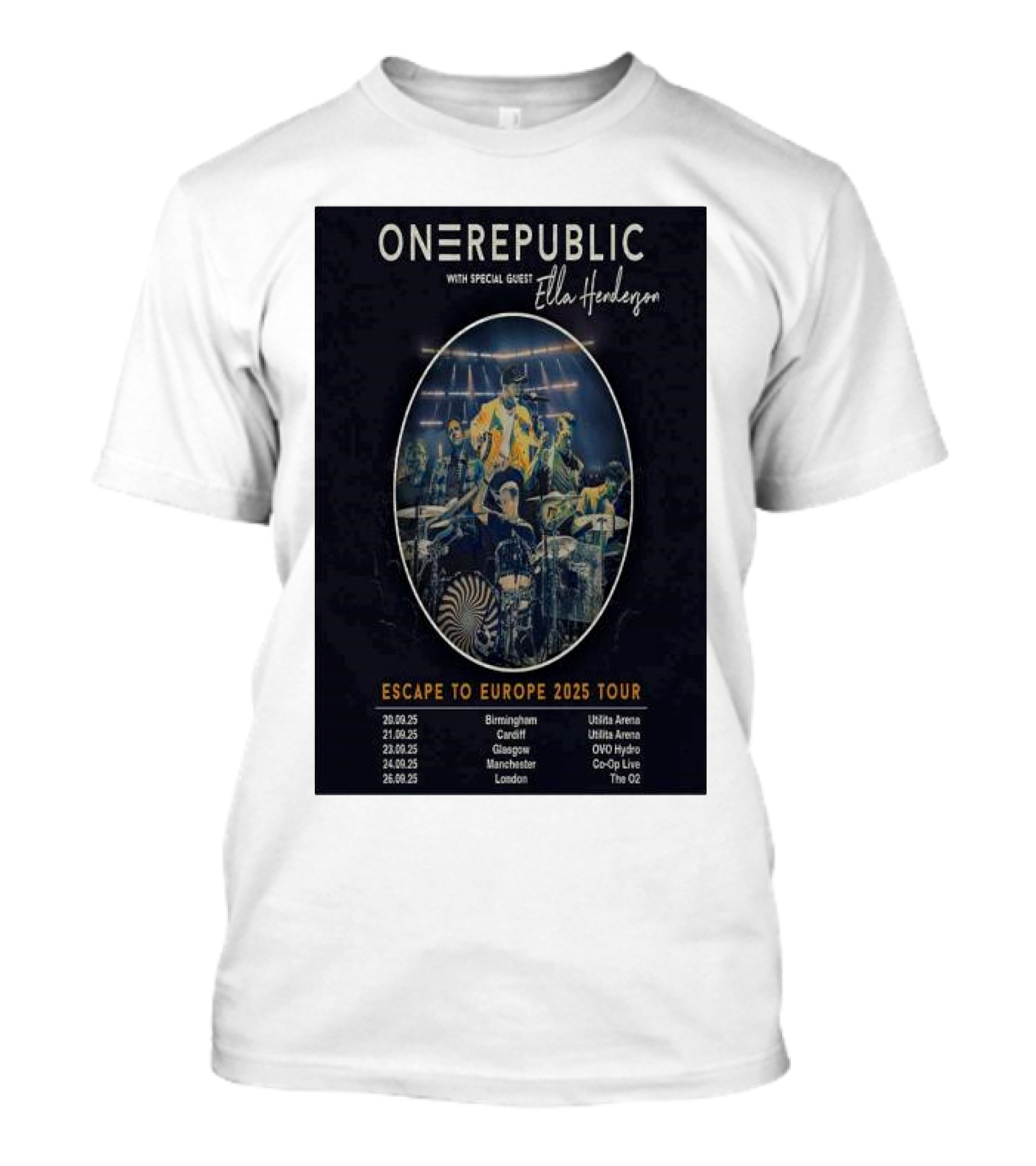 ONEREPUBLIC Escape To Europe 2025 Tour Featuring Ella Henderson Manchester London Birmingham Glasgow Cardiff T-Shirt