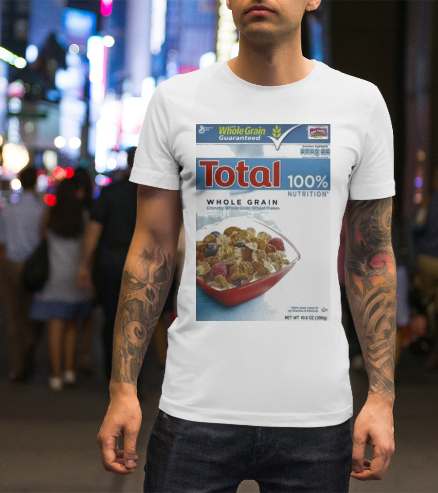 Total 100% Nutrition Whole Grain Crunchy Wheat Flakes Breakfast Cereal Box T-Shirt