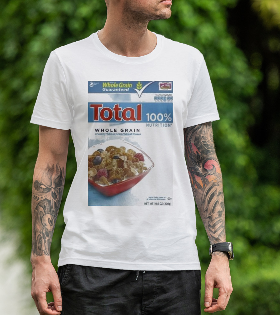 Total 100% Nutrition Whole Grain Crunchy Wheat Flakes Breakfast Cereal Box T-Shirt