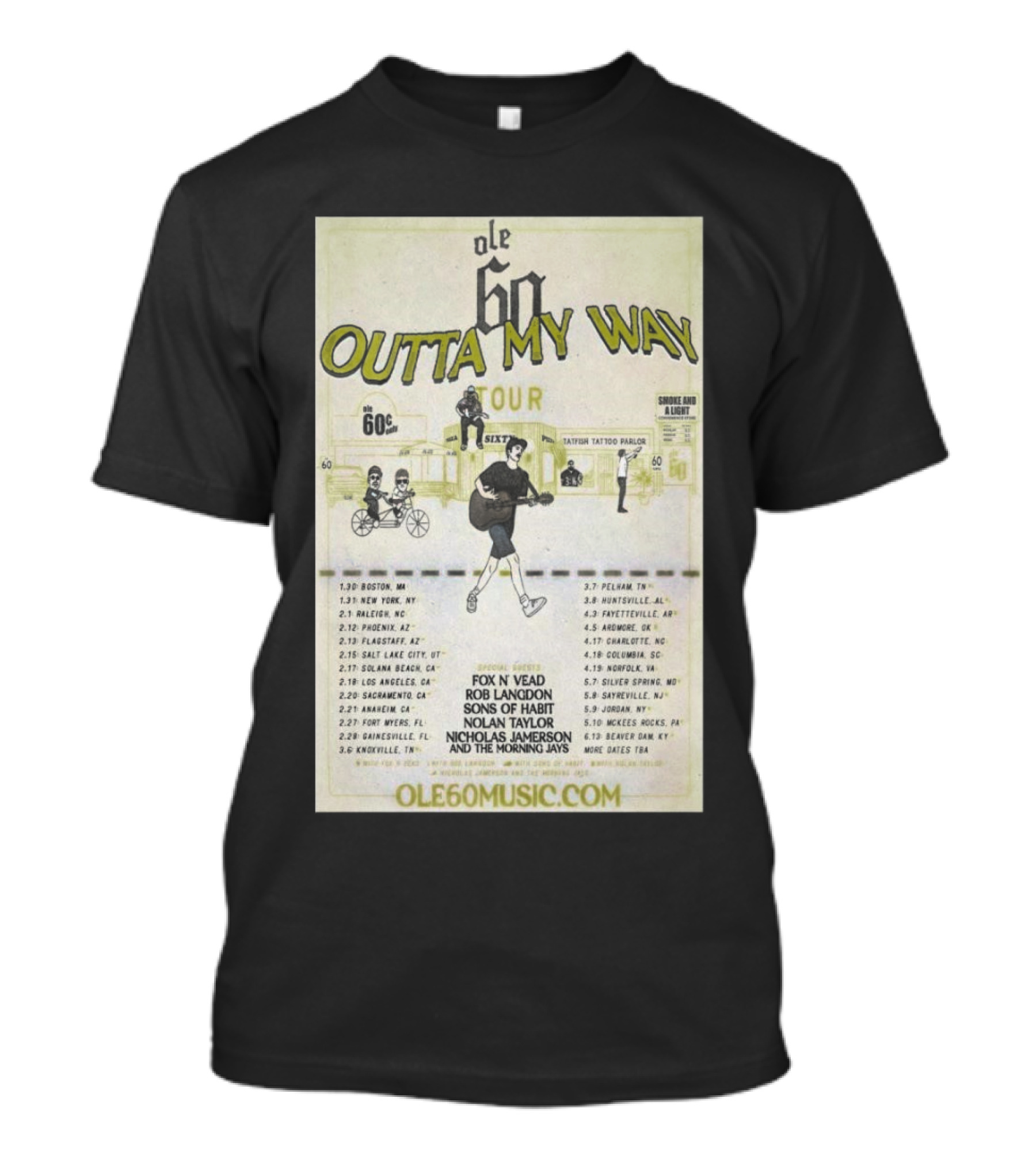Ole 60 Outta My Way Tour 2025 Featuring Fox N Vead Rob London Sons Of Hart Nolan Taylor Nicholas Jamerson And The Morning Jays T-Shirt