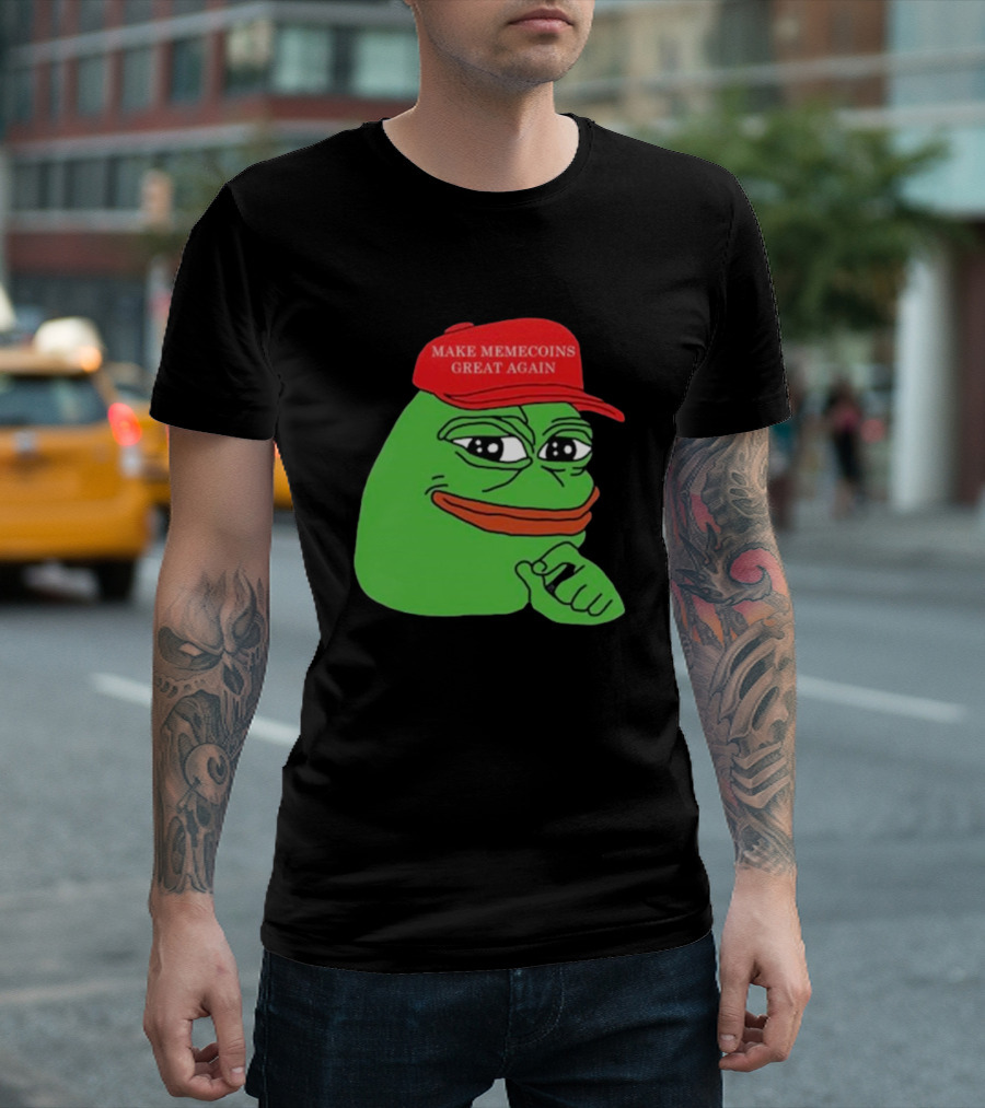Pepe Make Memecoins Great Again Red Hat Meme Character T-Shirt