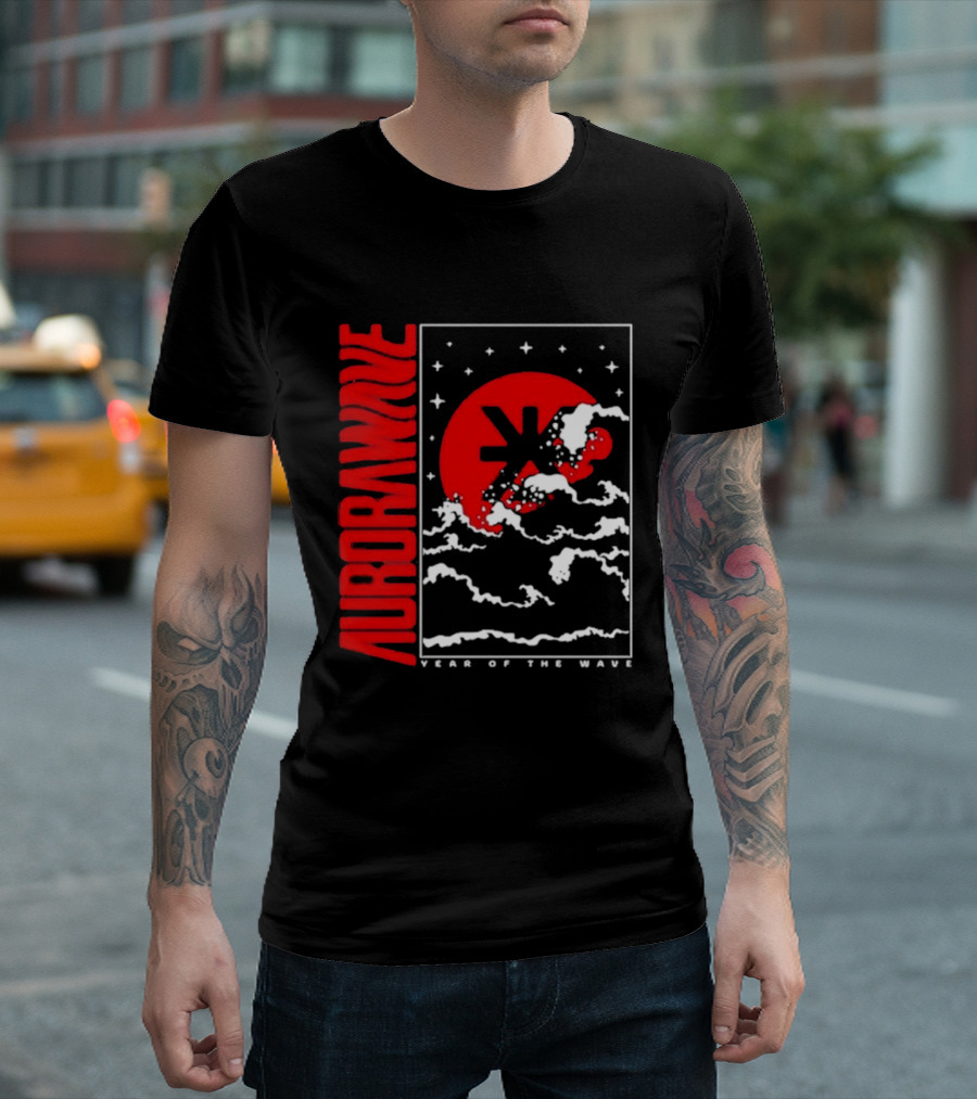 Aurora Wave Year Of The Wave Red Sun Clouds Stars T-Shirt