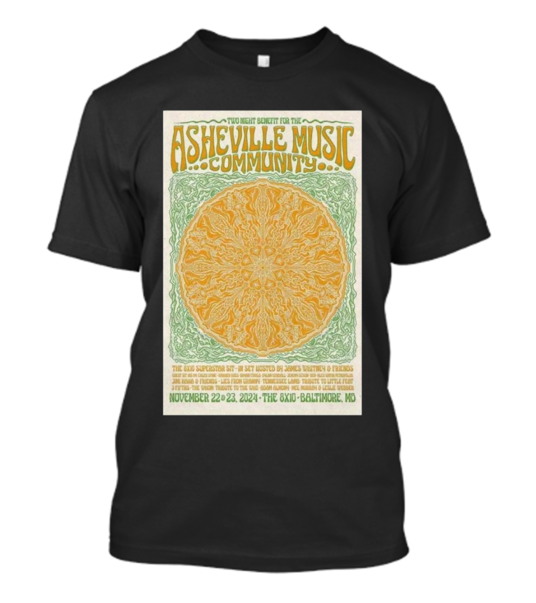 Asheville Music Community Benefit November 22-23 2024 Baltimore MD Two Night Event T-Shirt
