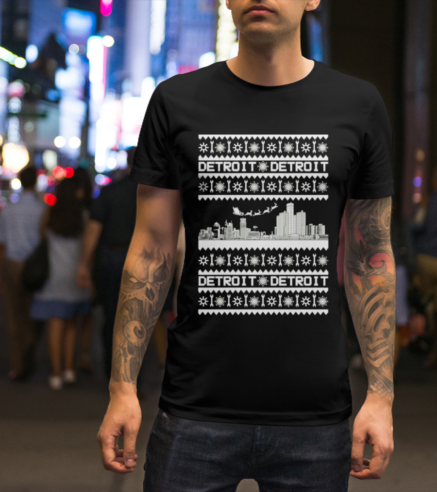 Detroit Skyline Christmas Snowflakes Santa Detroit T-Shirt