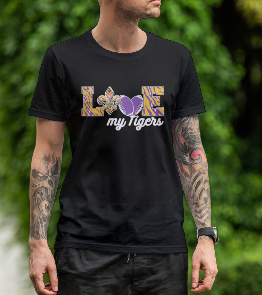 LSU Love My Tigers Fleur De Lis Football 2D T-Shirt