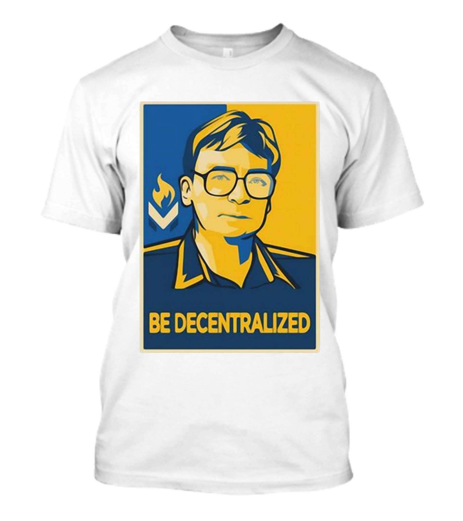 Hans Hermann Be Decentralized Blue And Yellow Portrait With Flame T-Shirt