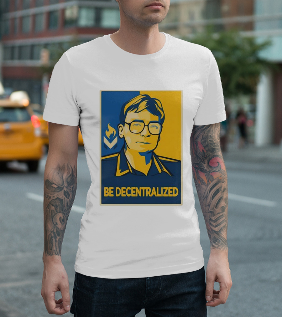 Hans Hermann Be Decentralized Blue And Yellow Portrait With Flame T-Shirt