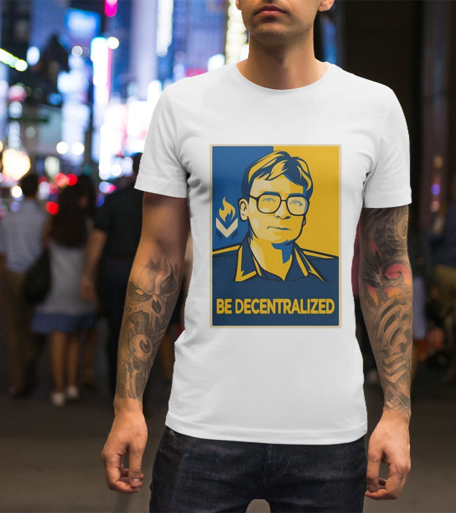 Hans Hermann Be Decentralized Blue And Yellow Portrait With Flame T-Shirt