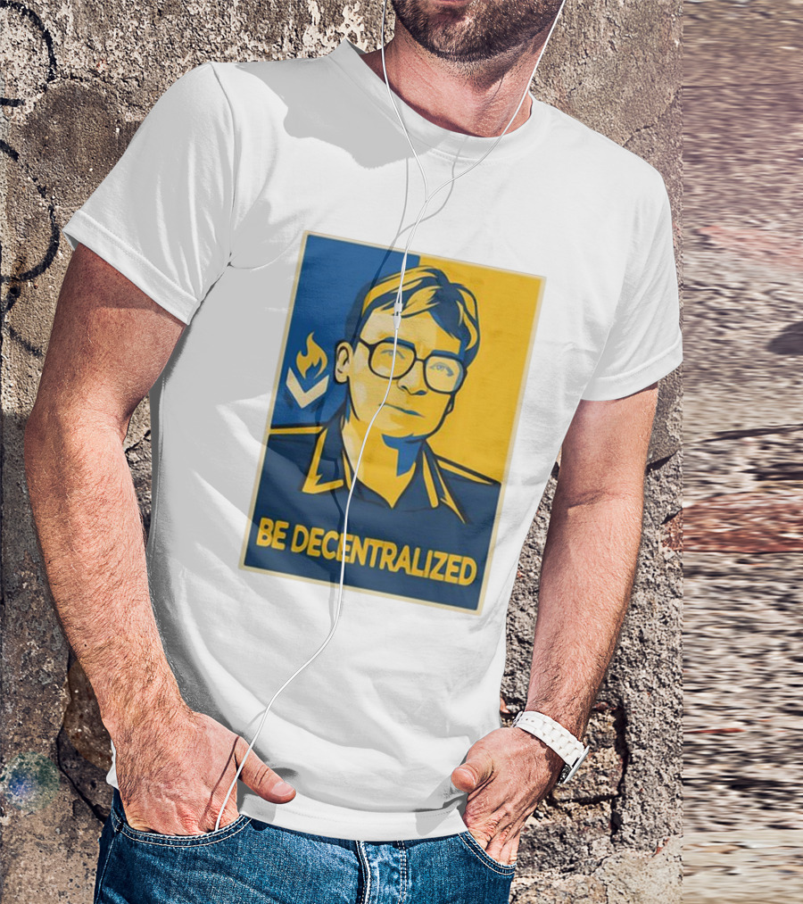 Hans Hermann Be Decentralized Blue And Yellow Portrait With Flame T-Shirt