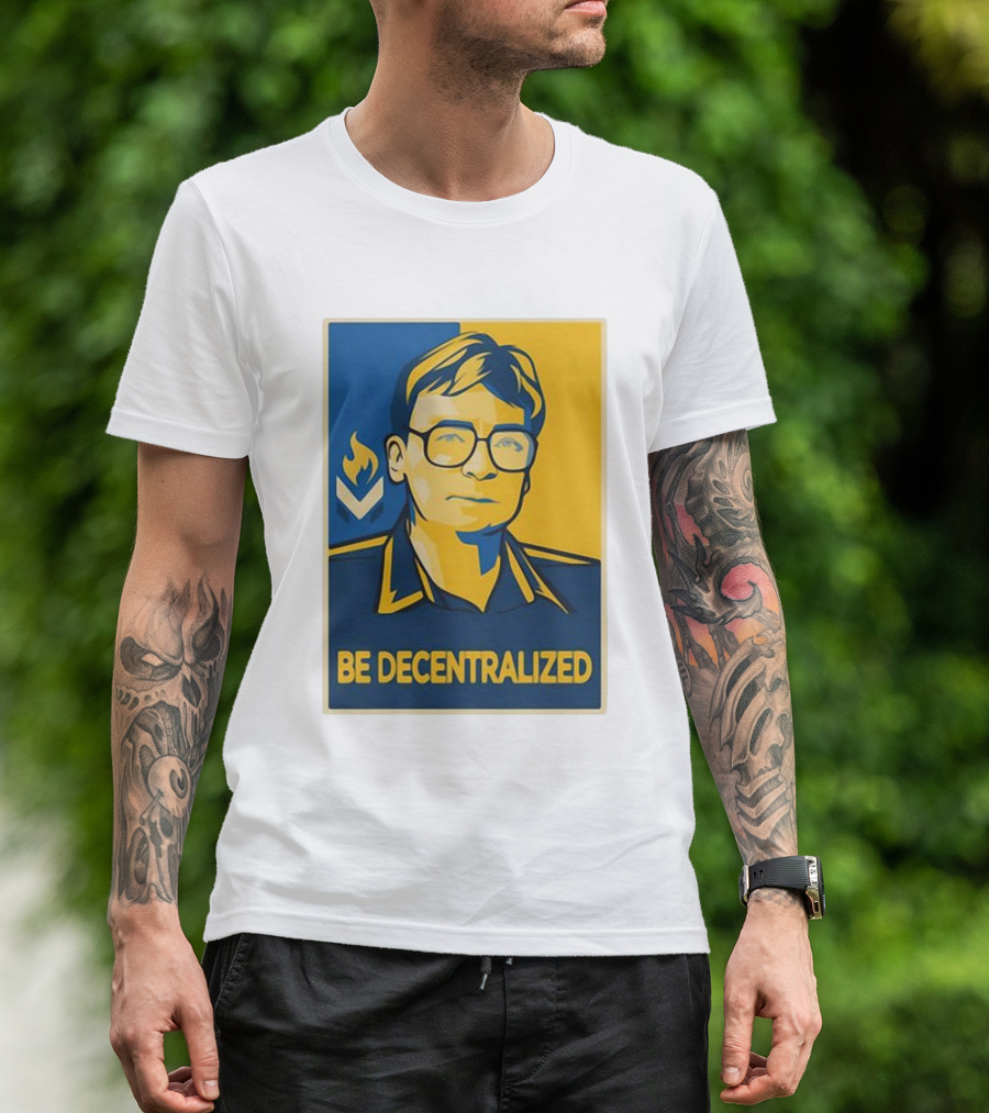 Hans Hermann Be Decentralized Blue And Yellow Portrait With Flame T-Shirt