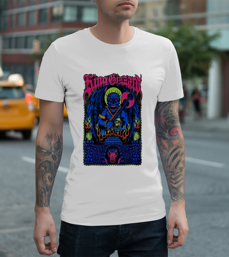 King Gizzard And The Lizard Wizard Nov 20 2024 The St. Augustine Amphitheatre St Augustine FL Tour Flaming Demon Axe Warrior T-Shirt