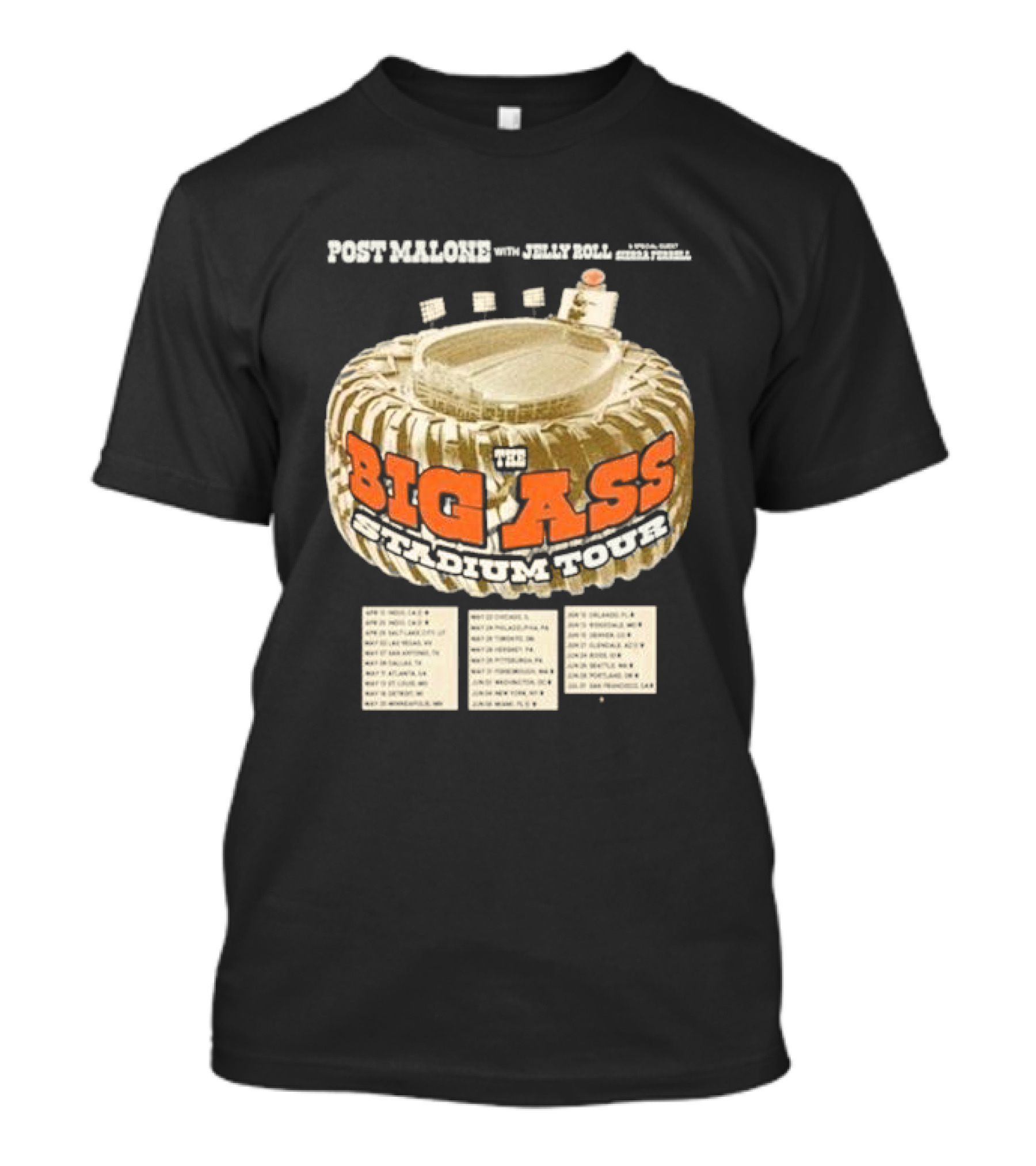 Post Malone With Jelly Roll And Sierra Ferrell The Big Ass Stadium Tour 2025 T-Shirt
