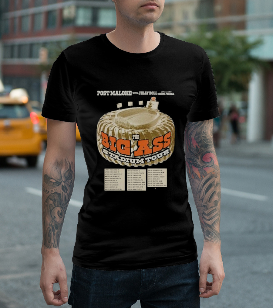 Post Malone With Jelly Roll And Sierra Ferrell The Big Ass Stadium Tour 2025 T-Shirt