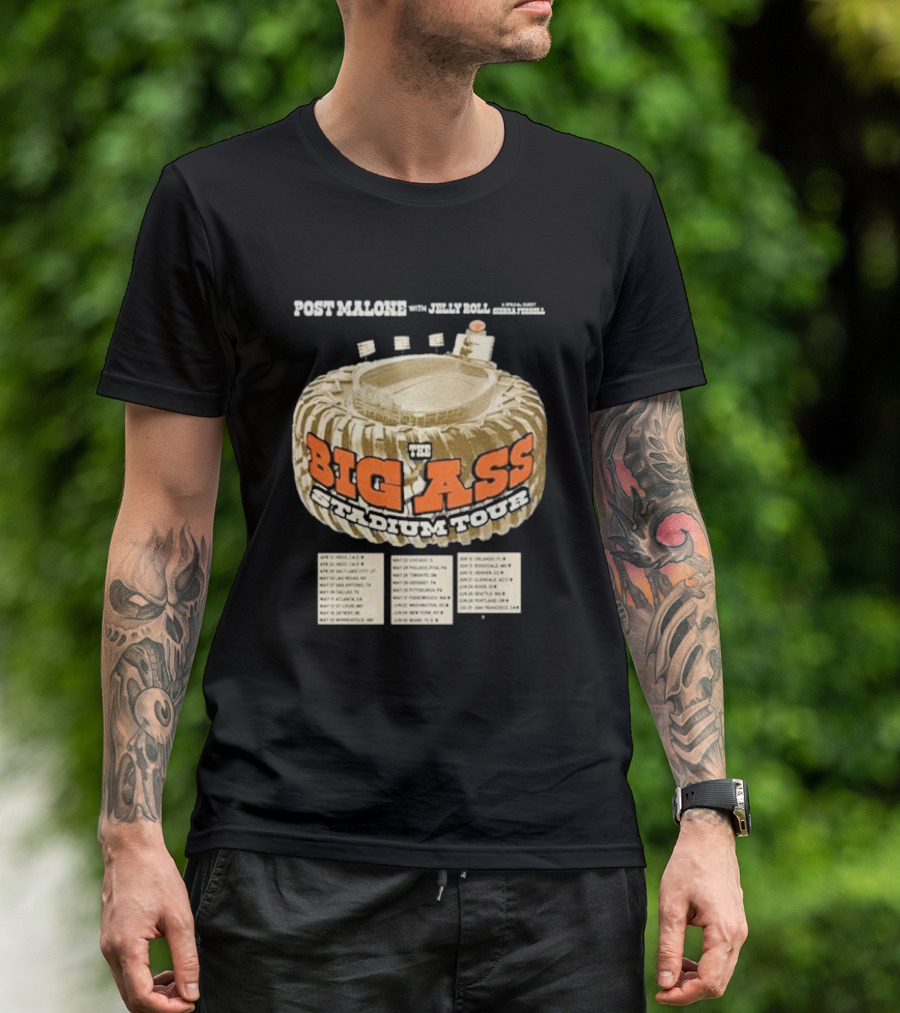 Post Malone With Jelly Roll And Sierra Ferrell The Big Ass Stadium Tour 2025 T-Shirt