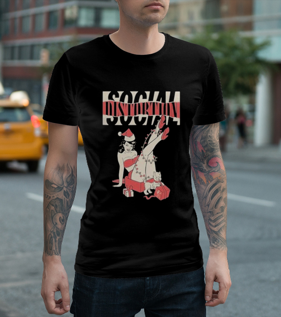 Social Distortion Holiday Pinup Torn Logo Santa Hat Retro Gifts T-Shirt