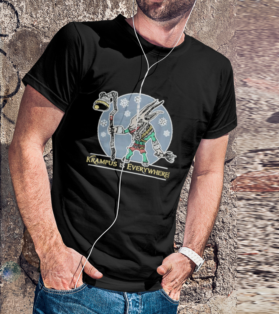 Krampus Is Everywhere Snowy Horror Christmas T-Shirt