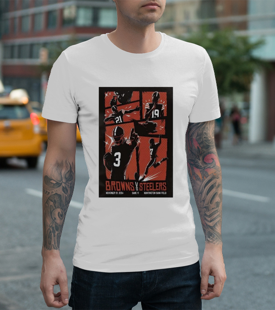 Browns Vs Steelers Game 11 Cleveland November 21 2024 Huntington Bank Field T-Shirt