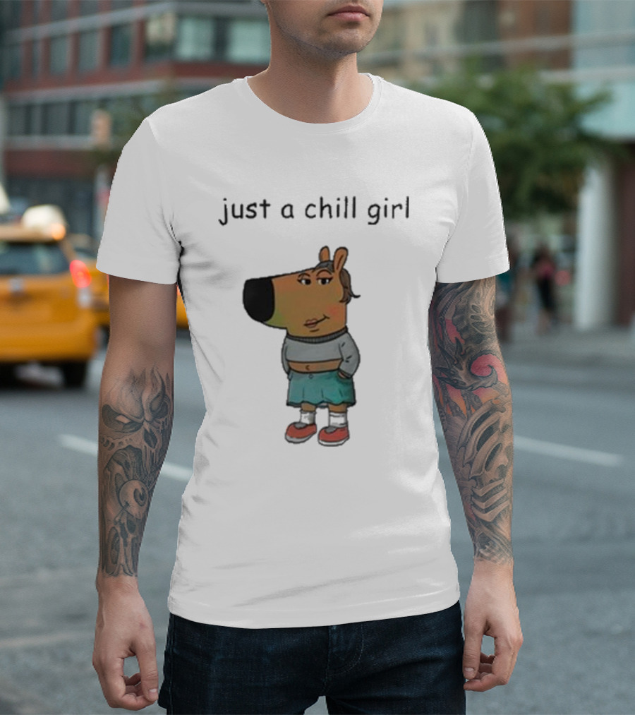 Just A Chill Girl Sweatshirt Wearing Character With Crossed Arms And Sneakers T-Shirt