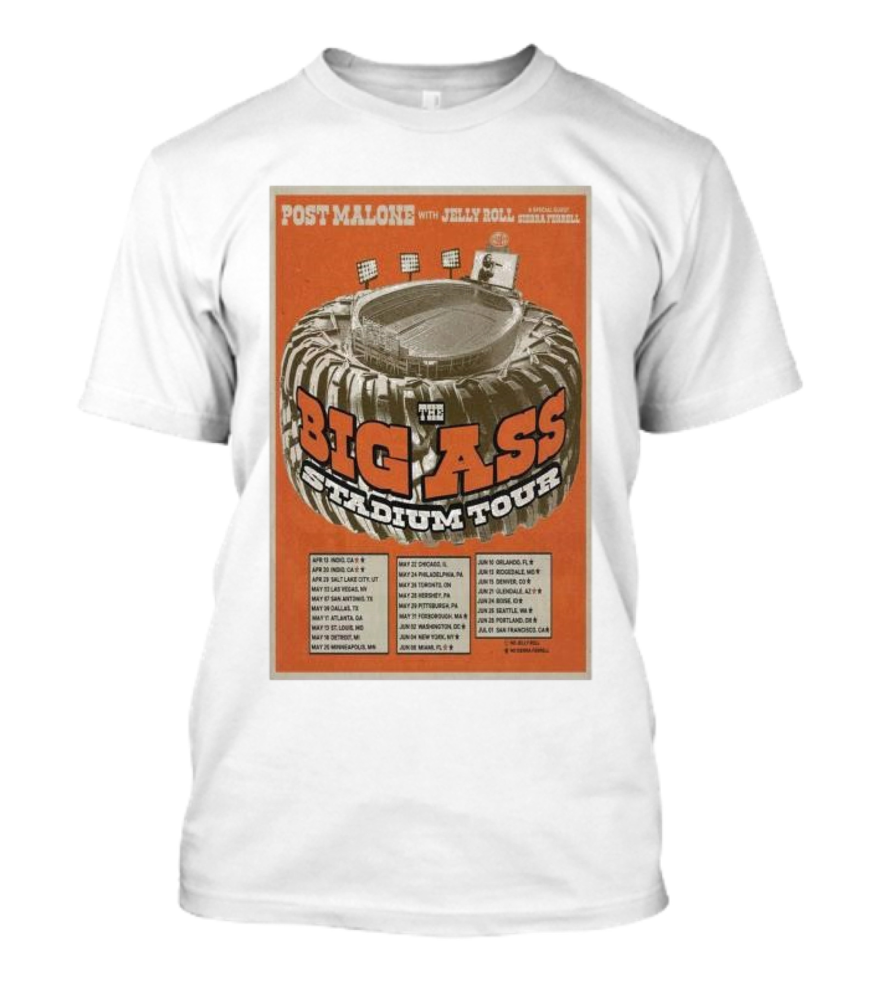 Post Malone The Big Ass Stadium Tour 2025 With Jelly Roll Special Guest Yella Ffunnel T-Shirt