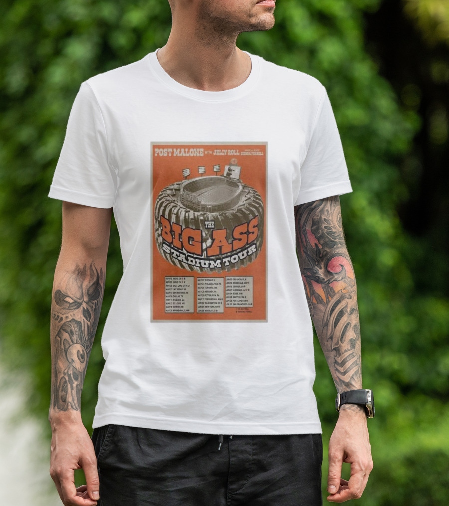 Post Malone The Big Ass Stadium Tour 2025 With Jelly Roll Special Guest Yella Ffunnel T-Shirt