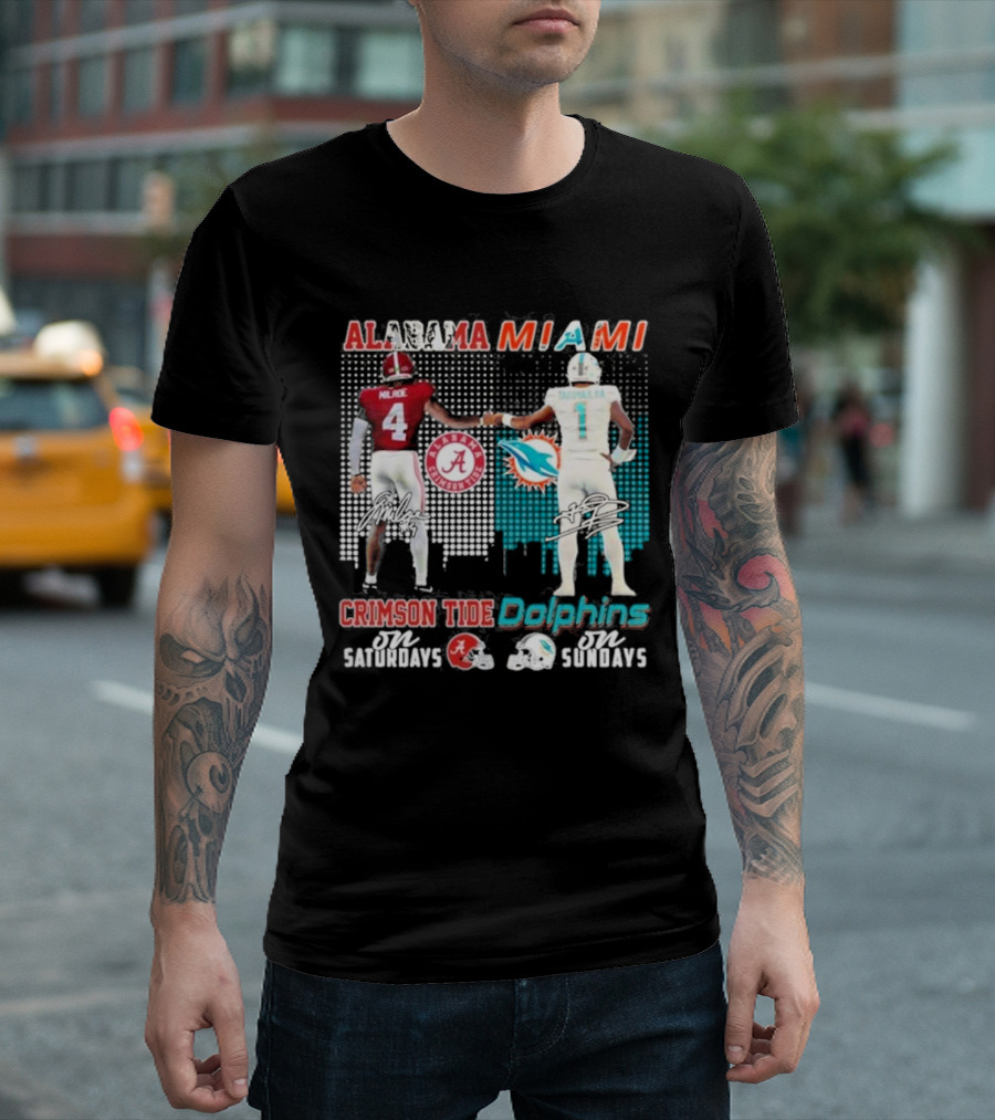 Alabama Miami Crimson Tide Saturdays Dolphins Sundays T-Shirt