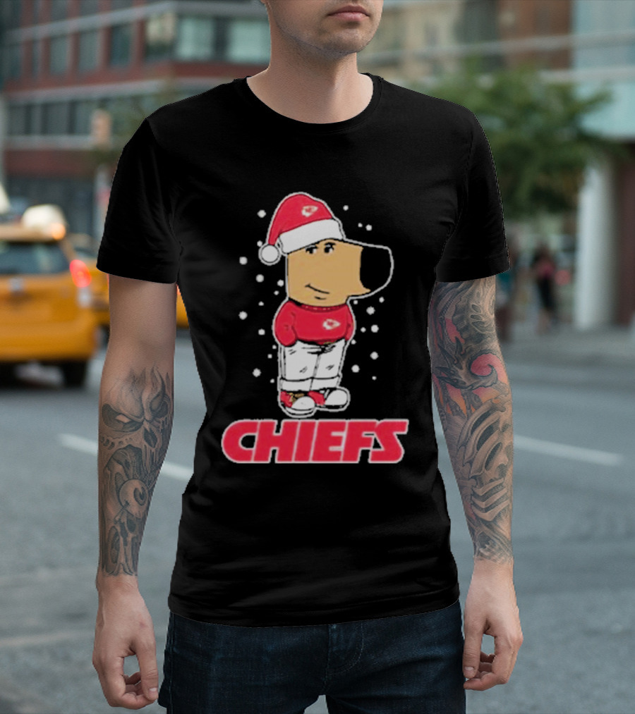 Just a Chill Guy Hanging with Chiefs Christmas Santa Dog T-Shirt