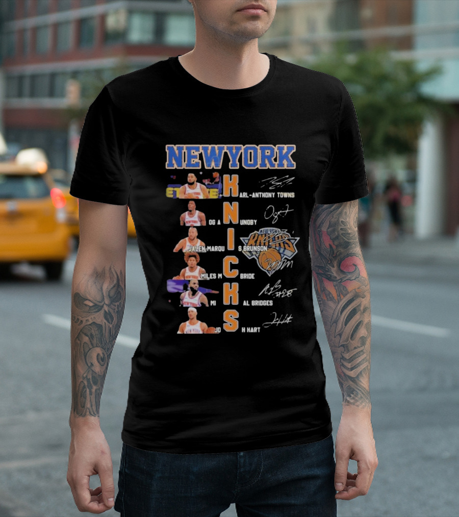 New York Knicks Karl-Anthony Towns OG Anunoby Jalen Brunson Miles McBride Mikal Bridges Josh Hart Signature Players T-Shirt