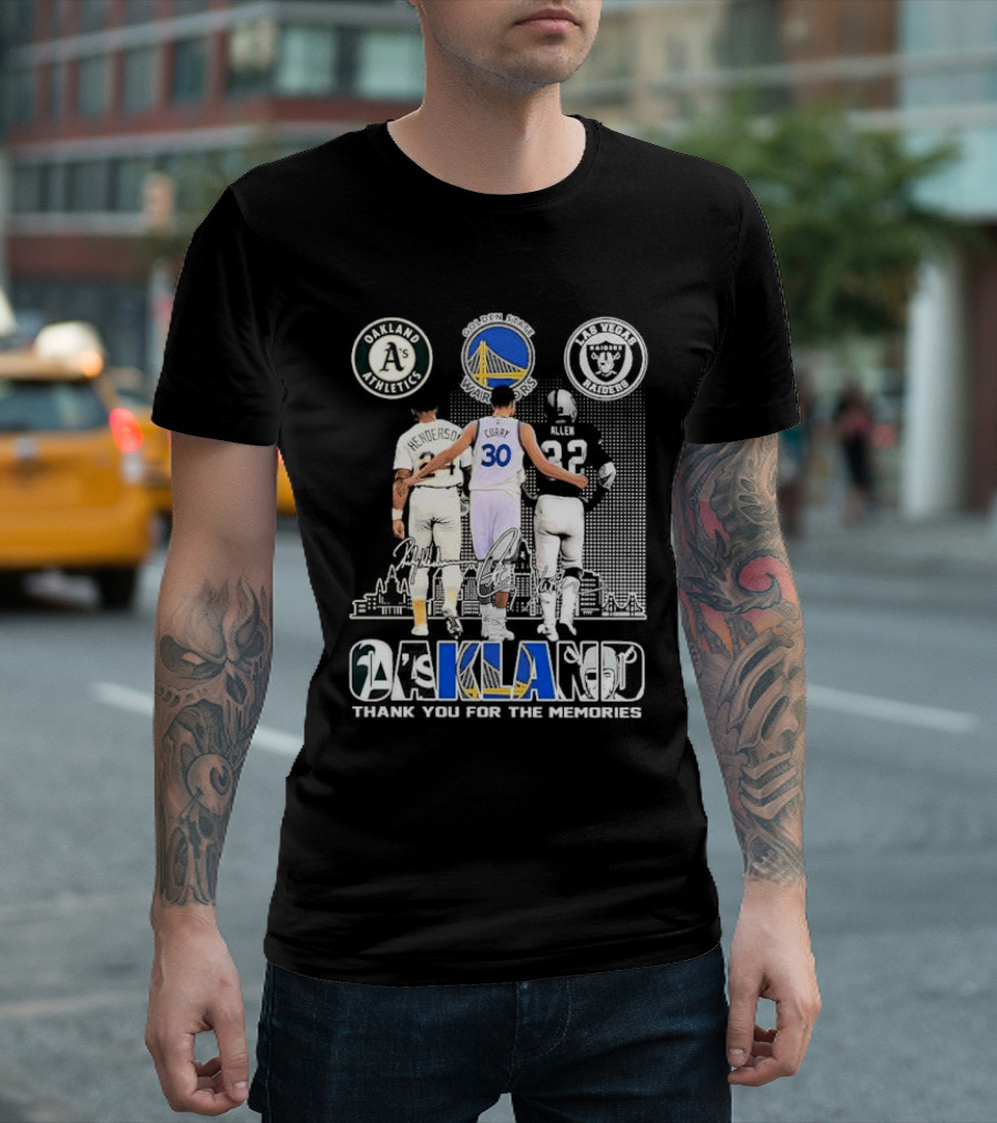 Oakland Athletics Warriors Raiders Henderson Curry Allen Thank You for the Memories T-Shirt