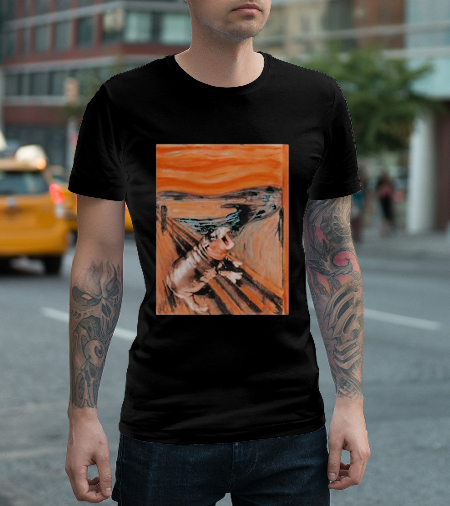 Scared Moo Deng Meme Scream T-Shirt