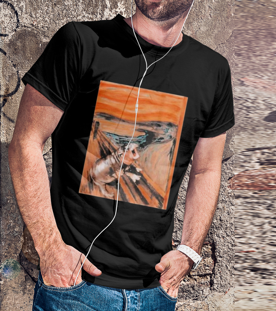 Scared Moo Deng Meme Scream T-Shirt