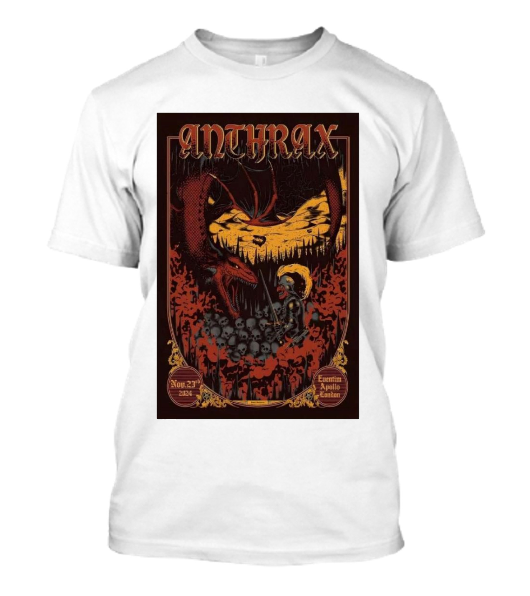 Anthrax Nov 23 2024 Eventim Apollo London UK Tour Dragon And Warrior T-Shirt
